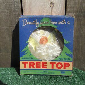 Vintage National Spun Glass Angel Tree Topper w/ Original Box